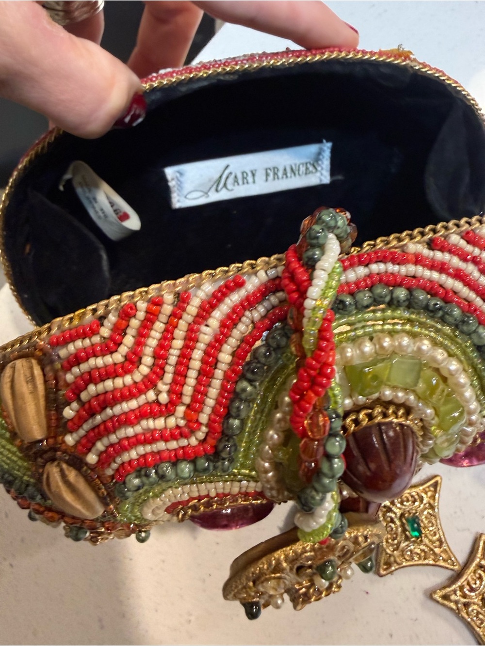 Broken Mary Frances Beaded Jeweled Gold Multicolor Clutch - ALL BEADS included - Picture 15 of 16